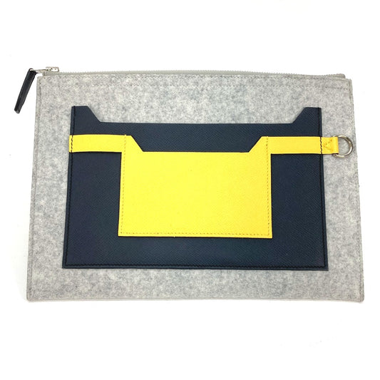HERMES Toudou 29 Pouch, Second Bag, Clutch Bag, Felt, Men's, Gray and Yellow