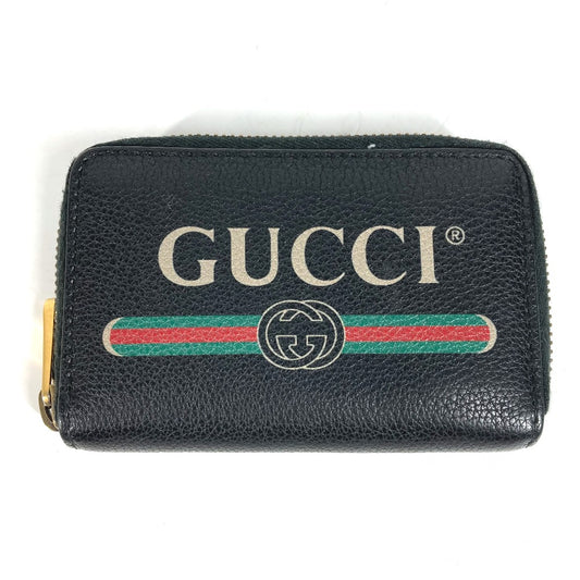GUCCI 496319 Coin Purse Wallet Logo Round Zipper Coin Case Leather Women's Black