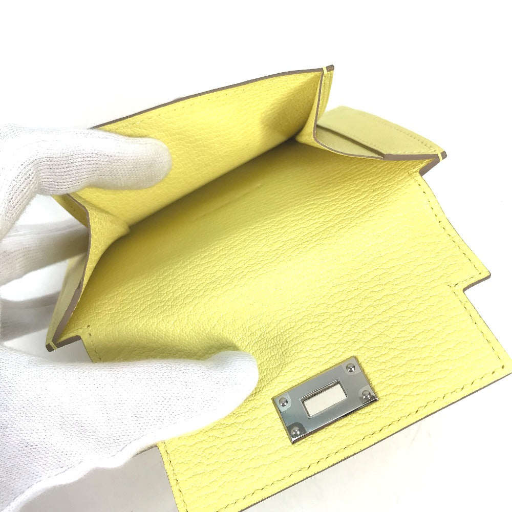 HERMES Kelly Pocket Compact Wallet Coin Case Chevre Women's Yellow