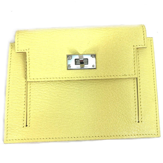 HERMES Kelly Pocket Compact Wallet Coin Case Chevre Women's Yellow