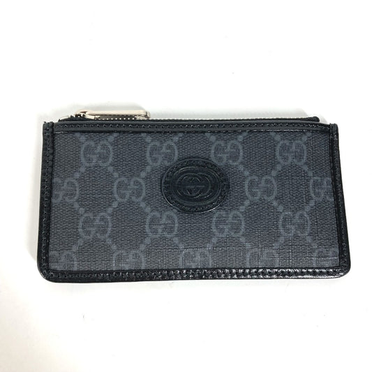 GUCCI 697717 GG Supreme Interlocking G Card Case, Fragment Case, Wallet, Coin Purse, PVC/Leather, Men's, Black