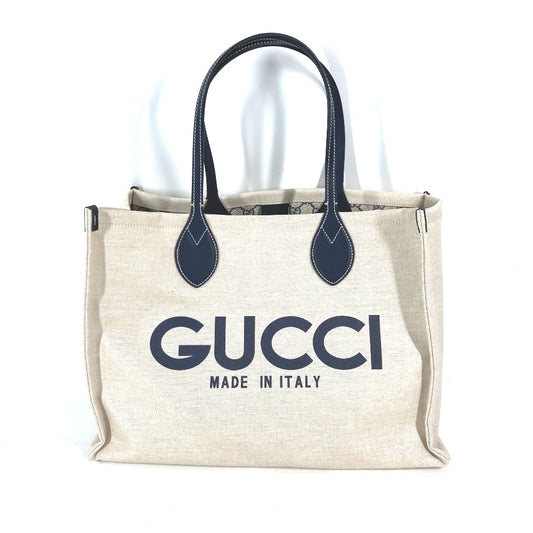 GUCCI 772176 Japan Exclusive JAPAN Logo Print Shoulder Bag/Tote Bag Canvas/Leather Women's Beige/Black