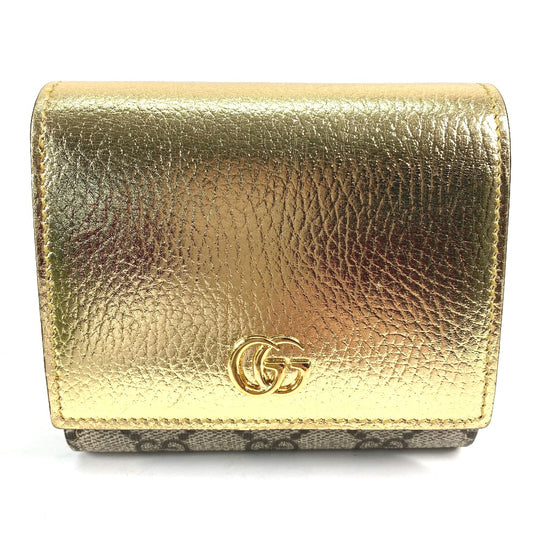 GUCCI 598587 Compact Wallet GG Marmont Bifold Leather Wallet Women's Gold