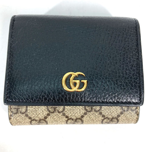 GUCCI 598587 GG Supreme GG Marmont Compact Wallet, Bi-fold Leather/PVC, Women's, Beige