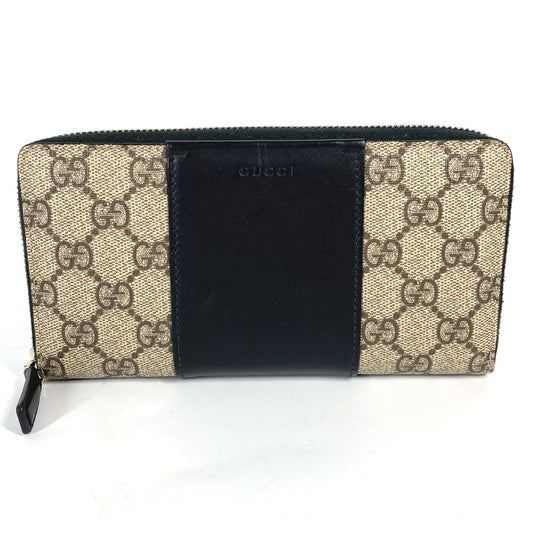 GUCCI 451249 GG Supreme Long Wallet with Round Zipper, PVC/Leather, Women's, Beige