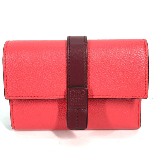 LOEWE バイカラー アナグラム スモール バーティカルウォレット コンパクトウォレット 3つ折り財布 レザー レディース ピンク