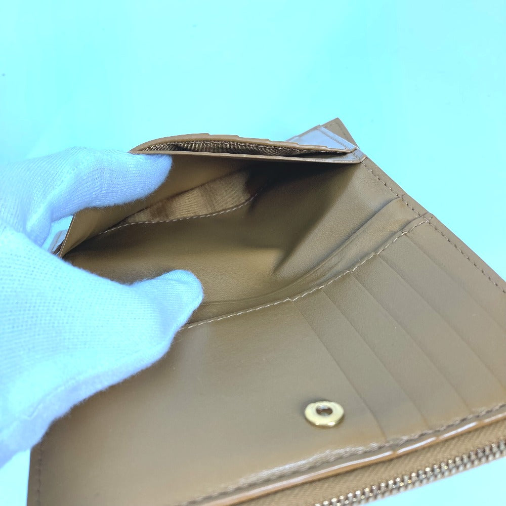 BOTTEGA VENETA 667130 コンパクトウォレット ミディアム カセット 二つ折りファスナーウォレット イントレチャート 2つ折り財布 レザー レディース ベージュ