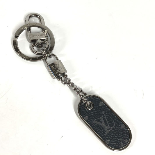 LOUIS VUITTON M63618 Monogram Eclipse Porte-Clés Tab Monogram ID Charm Key Ring Bag Charm Keychain Monogram Eclipse Canvas Men's Silver and Black