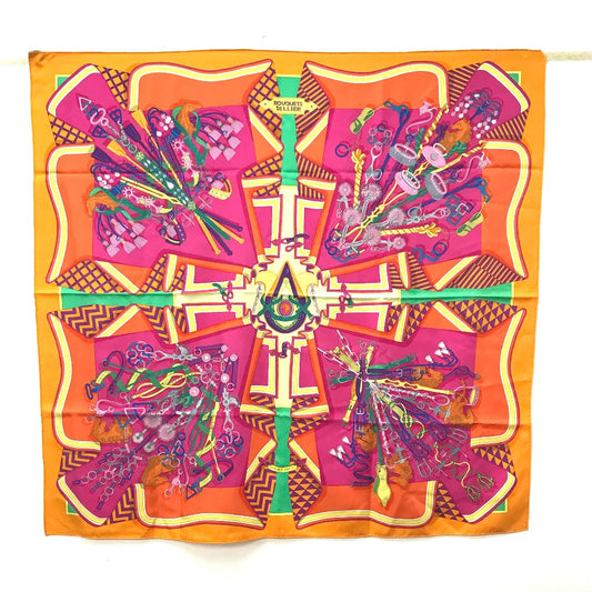 HERMES BOUQUETS SELLIER Saddlemaker's Bouquet Carré 90 Silk Scarf Women's Orange