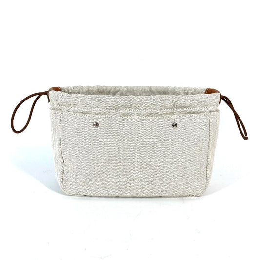HERMES Fourby 25 Bag-in-Bag Pouch Toile Chevron Women's Beige