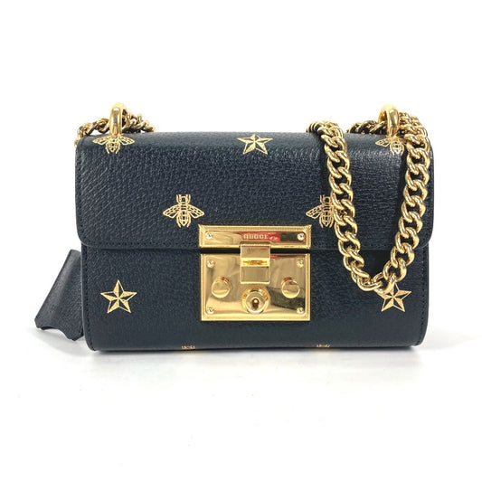 GUCCI 432182 Crossbody Bag PADLOCK BEE Chain Shoulder Bag Leather Women's Black