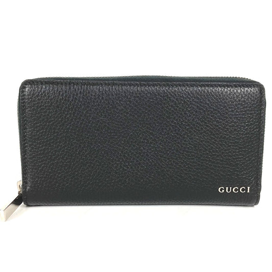 GUCCI 771154 Long Wallet Logo Zip Around Wallet Round Zipper Long Wallet Leather Men's Black