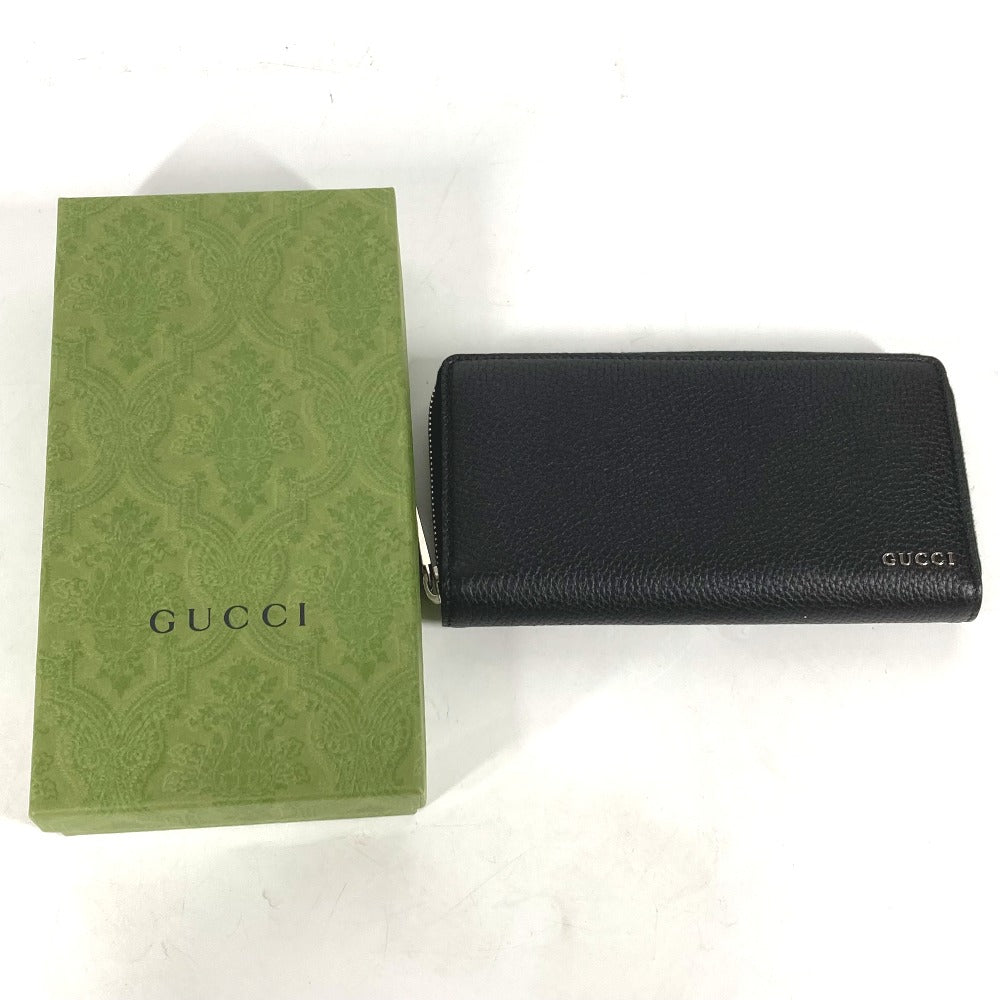 GUCCI 771154 Long Wallet Logo Zip Around Wallet Round Zipper Long Wallet Leather Men's Black