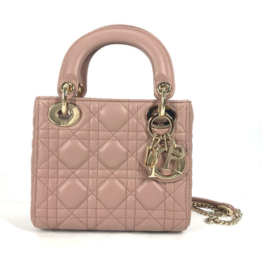 Dior M0505ONGE_M50P Lady Dior Mini Cannage Chain Shoulder Bag/Crossbody Bag/Handbag in Lambskin, Pink Beige