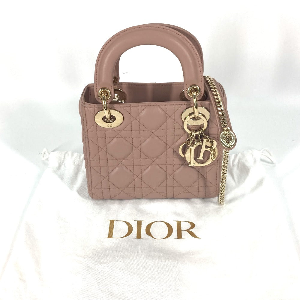Dior M0505ONGE_M50P Lady Dior Mini Cannage Chain Shoulder Bag/Crossbody Bag/Handbag in Lambskin, Pink Beige