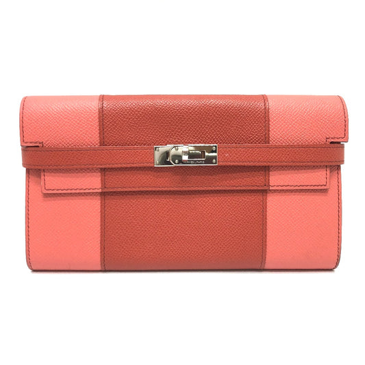 HERMES Kelly Wallet Flag Long Wallet Epson Women's Pink