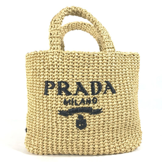 PRADA 1BG422 カゴバッグ ストローバッグ クロシェ 三角ロゴ トライアングル スモール レタリングロゴ トートバッグ バック カバン ハンドバッグ ラフィア レディース - brandshop-reference