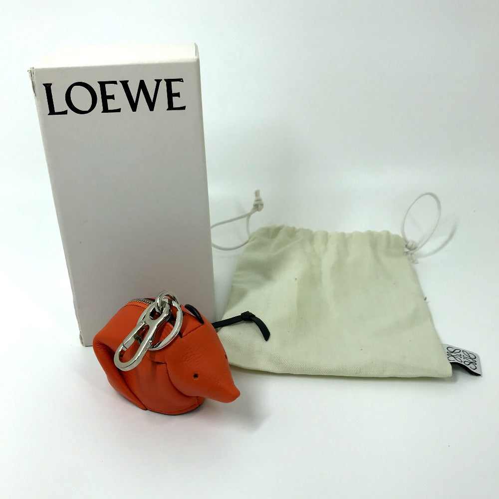 LOEWE Animal Collection Mouse Pochette Mini Pouch Coin Purse Charm Leather Women's Orange and Black