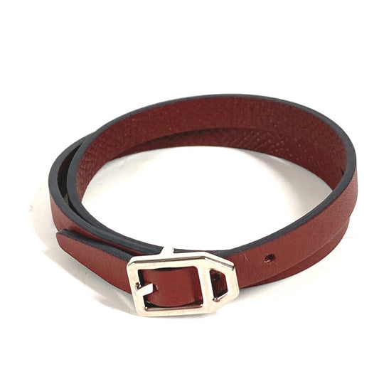HERMES Paddock Double Tour Bracelet, Women's Leather Bracelet, Brown