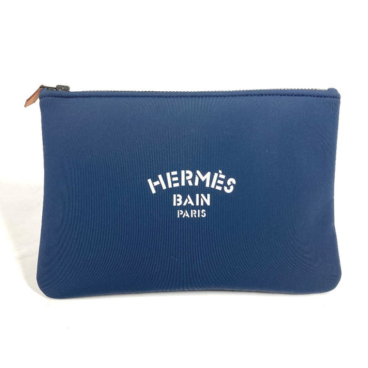 HERMES Neoban Pouch MM Flat Pouch, Clutch Bag, Cosmetic Pouch, Polyamide, Women's, Navy