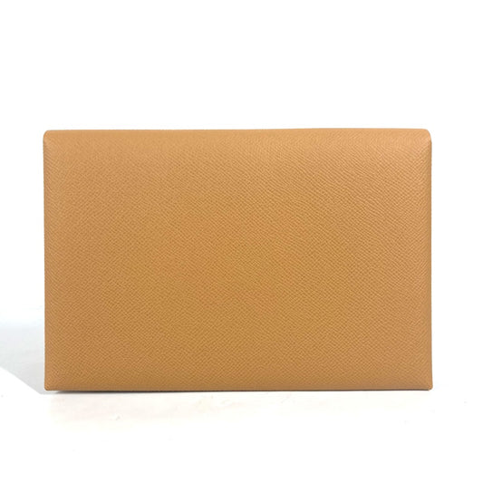 HERMES Calvi GM Flat Pouch with Pouch, Bifold Clutch Bag, Epsom Leather, Unisex, Brown and Pink