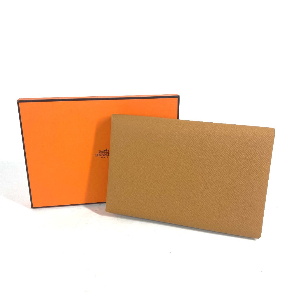 HERMES Calvi GM Flat Pouch with Pouch, Bifold Clutch Bag, Epsom Leather, Unisex, Brown and Pink