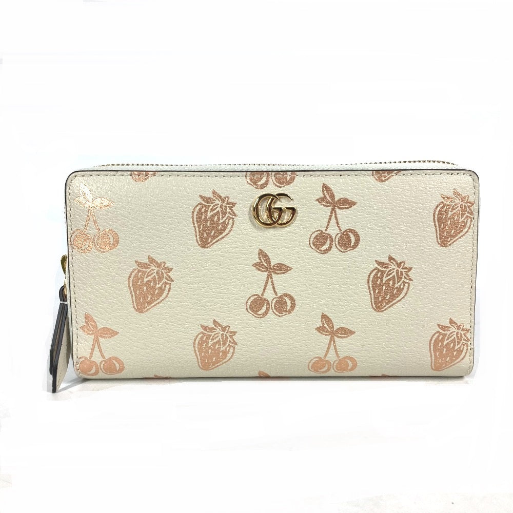 GUCCI 456117 GGマーモント チェリー ストロベリー バレンタイン ラウンドファスナー 長財布 レザー レディース |  brandshop-reference