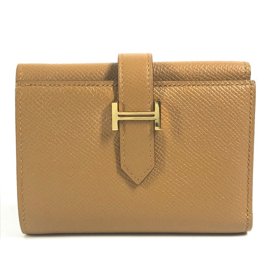 HERMES H logo two-tone Bearn combination compact wallet, Epson women's Sesame Blue Brume, brown and light blue