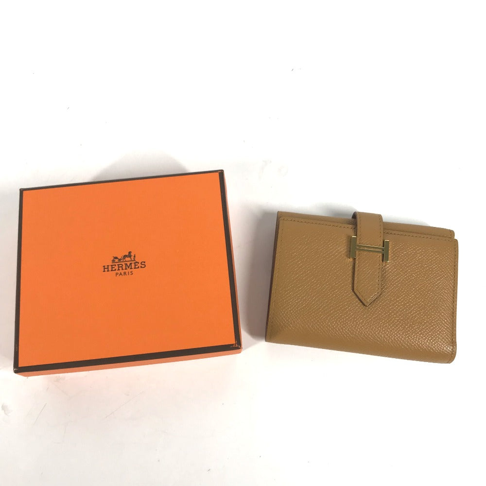 HERMES H logo two-tone Bearn combination compact wallet, Epson women's Sesame Blue Brume, brown and light blue
