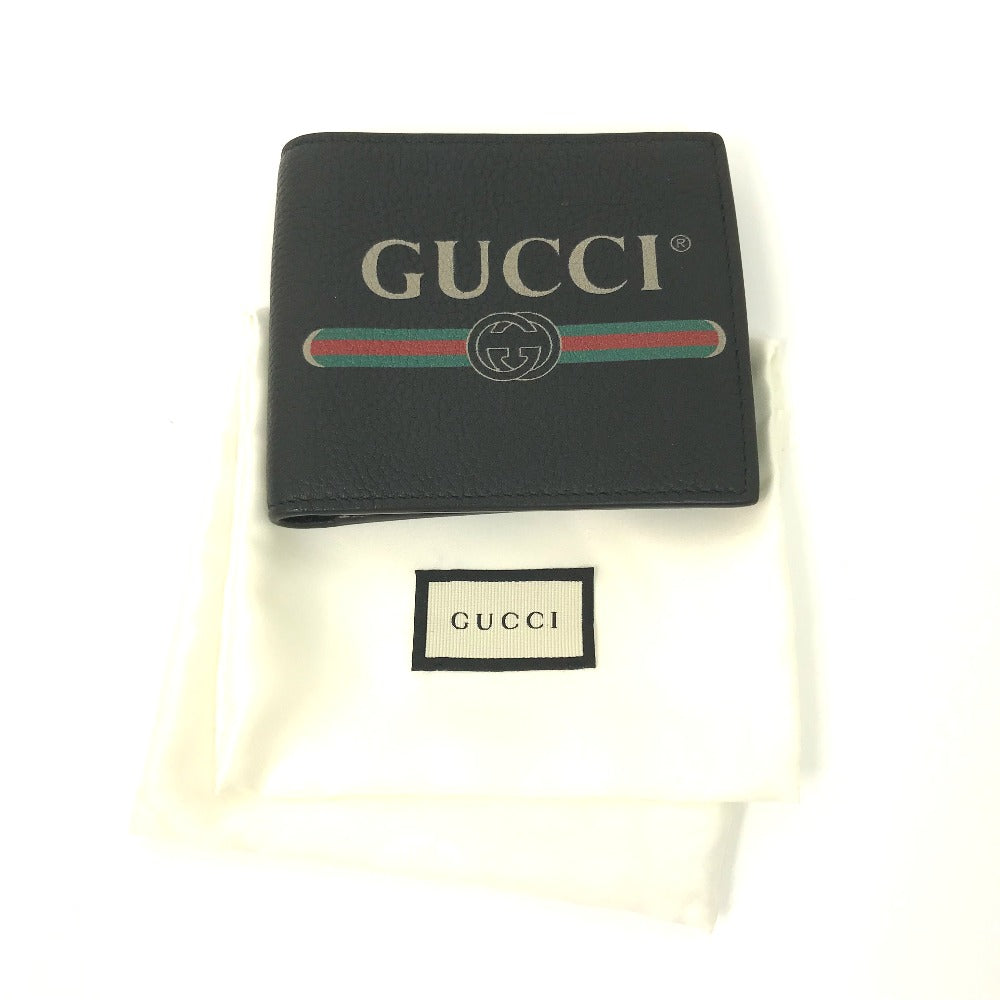 GUCCI 496316 Vintage Logo Print Compact Wallet, Bifold Leather, Men's, Black