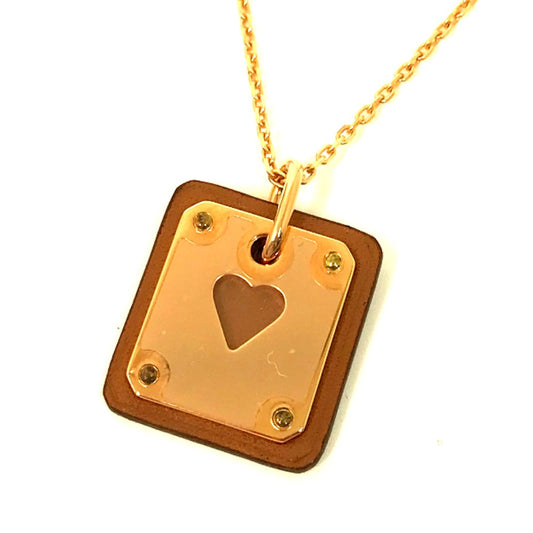 HERMES Heart Chain Asdukur PM Pendant Necklace, Metal, Brown, Women's