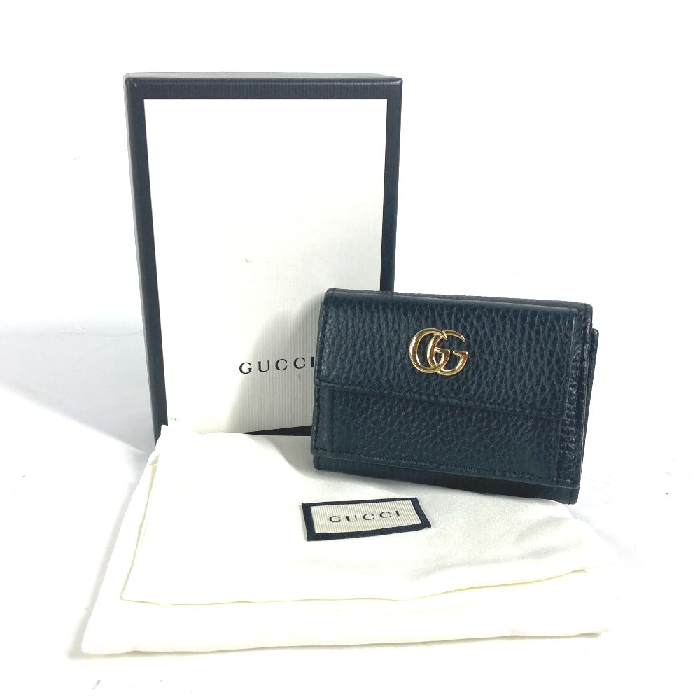 GUCCI 523277 GGマーモント コンパクト ウォレット ミニ 3つ折り財布 レザー レディース ブラック