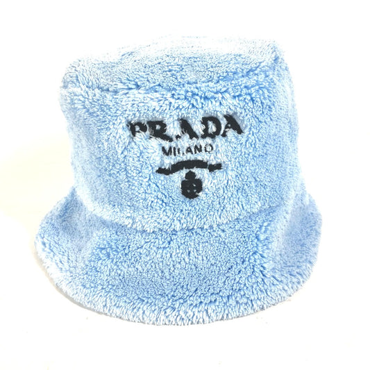 PRADA 1HC137 ファー ロゴ バケットハット 帽子 パイル ハット ポリエステル レディース ブルー
