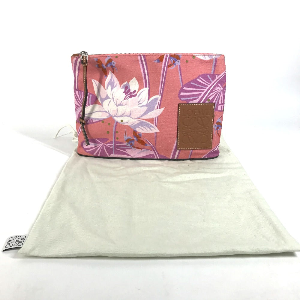 LOEWE Paula's Ibiza Oblong Logo Pouch/Clutch Bag in Leather/Canvas, Pink