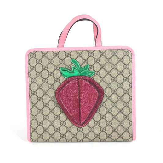 GUCCI 630589 チルドレンズ GGスプリーム ストロベリー イチゴ ラメ カバン トートバッグ ハンドバッグ GGスプリームキャンバス キッズ ピンク - brandshop-reference
