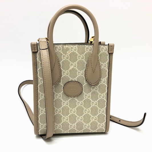 GUCCI 671623 GG Supreme Interlocking G Mini Tote Bag, 2-Way Mini Bag, Shoulder Bag, Crossbody Bag, GG Supreme Canvas, Women's, Light Beige