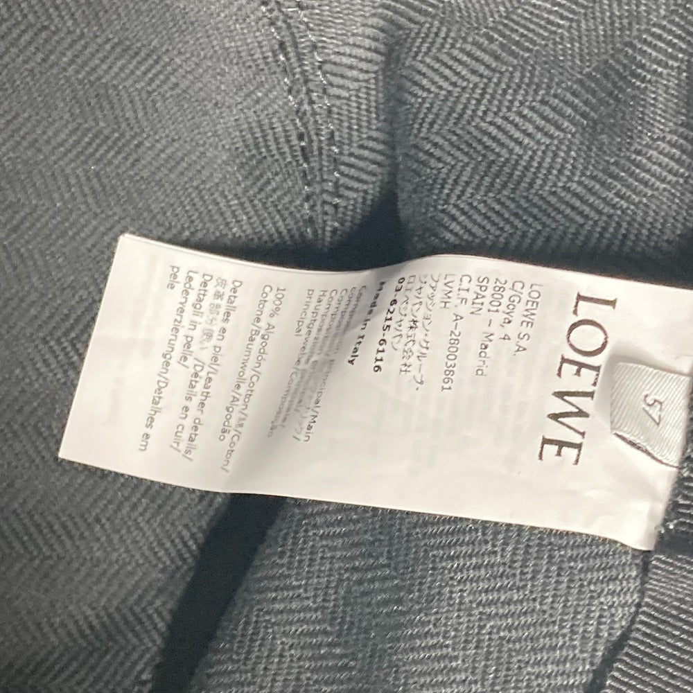 LOEWE K820HB1X20 Bucket Hat with Stitched Brim, Fringe Edge, Logo, Leather Patch, and Leather Tag, Cotton, Women's, Black