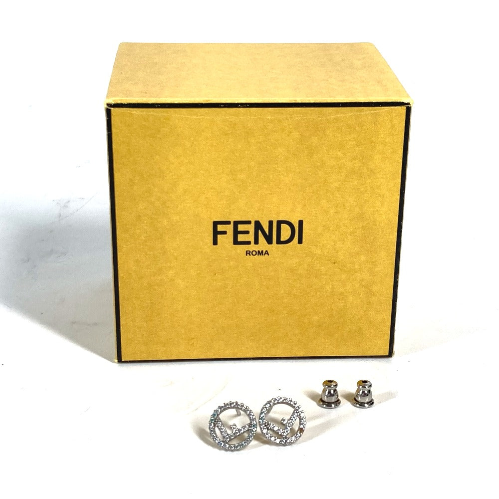 FENDI Rhinestone F's Logo Earrings in Metal, Silver and Blue