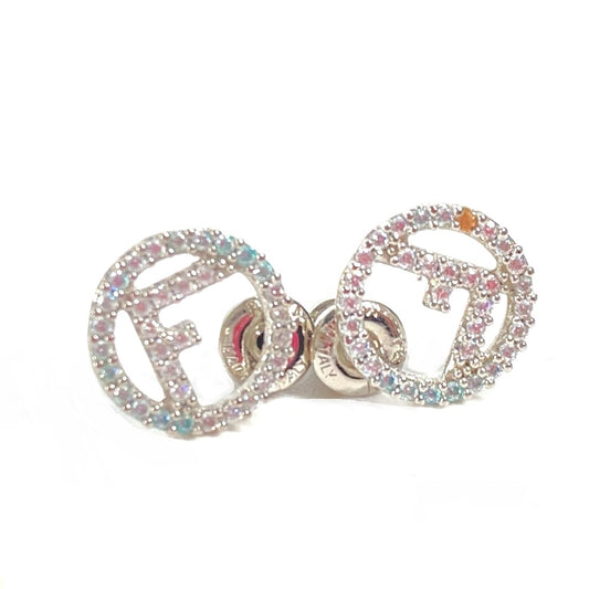 FENDI Rhinestone F's Logo Earrings in Metal, Silver and Blue