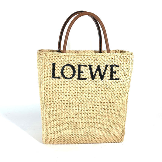 LOEWE ロゴ スタンダード A4 縦型 2WAYバッグ ショルダーバッグ 肩掛け カバン トートバッグ ラフィア レディース ベージュ×ブラウン