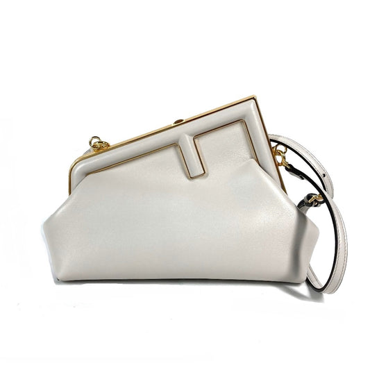 FENDI 8BP129 Shoulder/Crossbody Pochette, First Small, 2-Way, Shoulder Bag, Clutch Bag, Leather, Women's, White/Grey