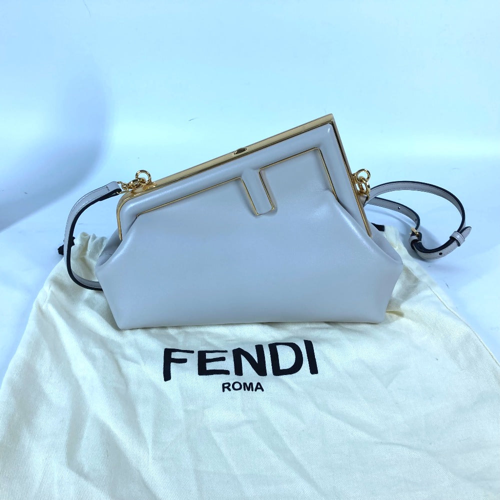 FENDI 8BP129 Shoulder/Crossbody Pochette, First Small, 2-Way, Shoulder Bag, Clutch Bag, Leather, Women's, White/Grey