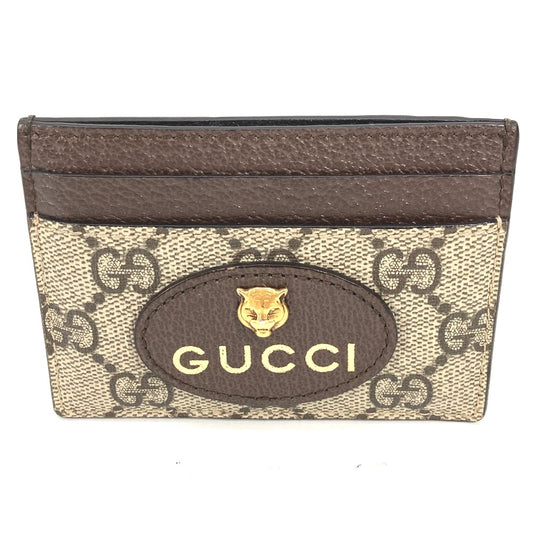 GUCCI 597557 GG Supreme Cat Head Neo Vintage Pass Case/Business Card Case/Card Case in GG Supreme Canvas, Men's, Brown and Yellow