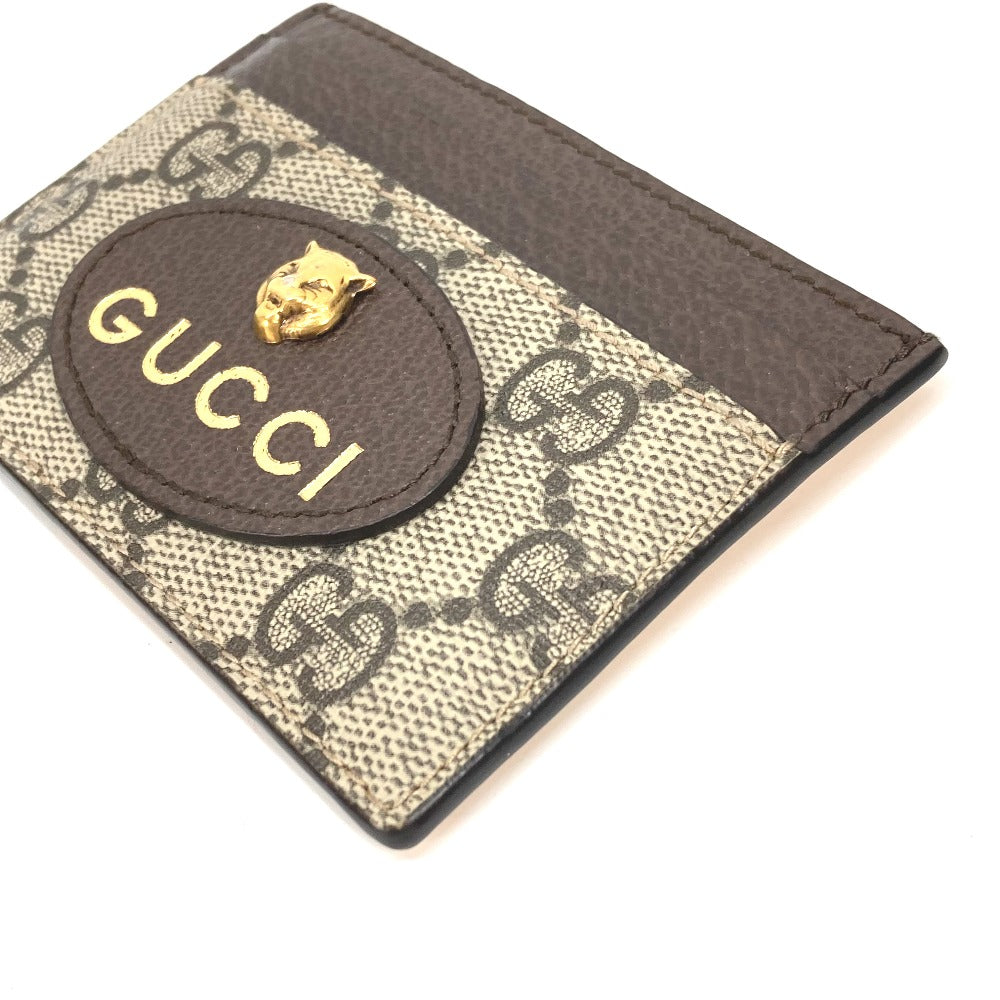 GUCCI 597557 GG Supreme Cat Head Neo Vintage Pass Case/Business Card Case/Card Case in GG Supreme Canvas, Men's, Brown and Yellow