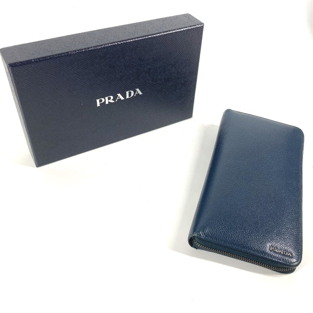 PRADA 2ML220 Logo Travel Case with Zip-Around Long Wallet, Saffiano Leather, Navy Blue