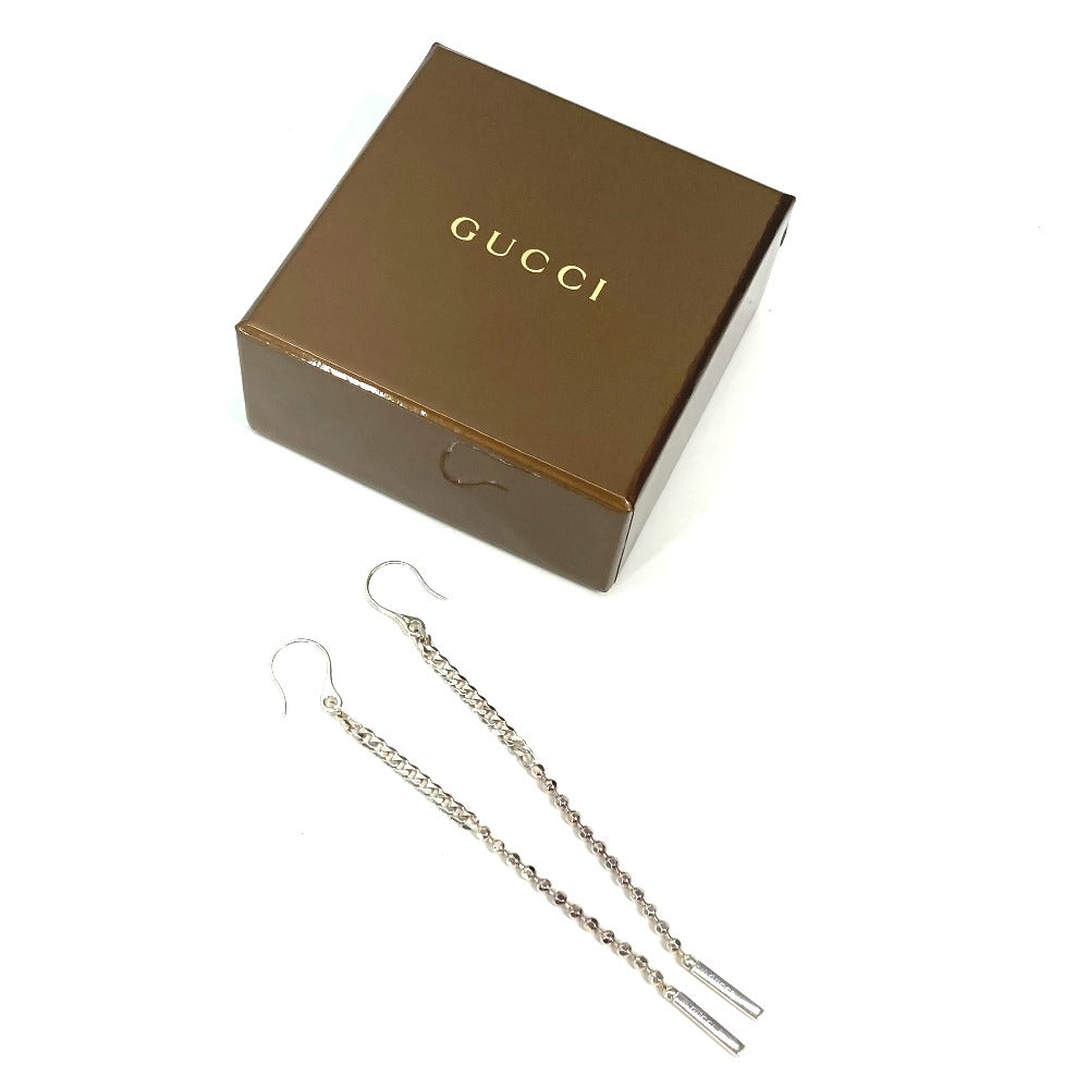 GUCCI Hook Chain Logo Bar Lariat Long Swing Drop Earrings Metal Women's Silver