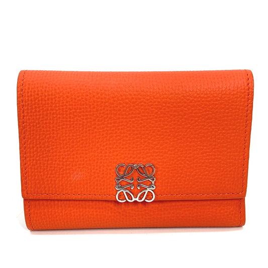 LOEWE C821S33X07 アナグラム バーティカル ウォレット スモール コンパクトウォレット 3つ折り財布 レザー レディース ビビッドオレンジ オレンジ - brandshop-reference