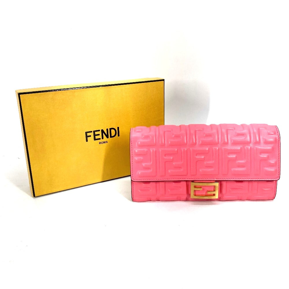 FENDI 8M0251 Zucca Baguette Continental Flap Bifold Long Wallet in Pink Leather