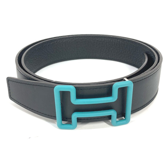 HERMES H Buckle Tonight Reversible Trouser Belt in Box Calf Leather, Men's, Black and Blue