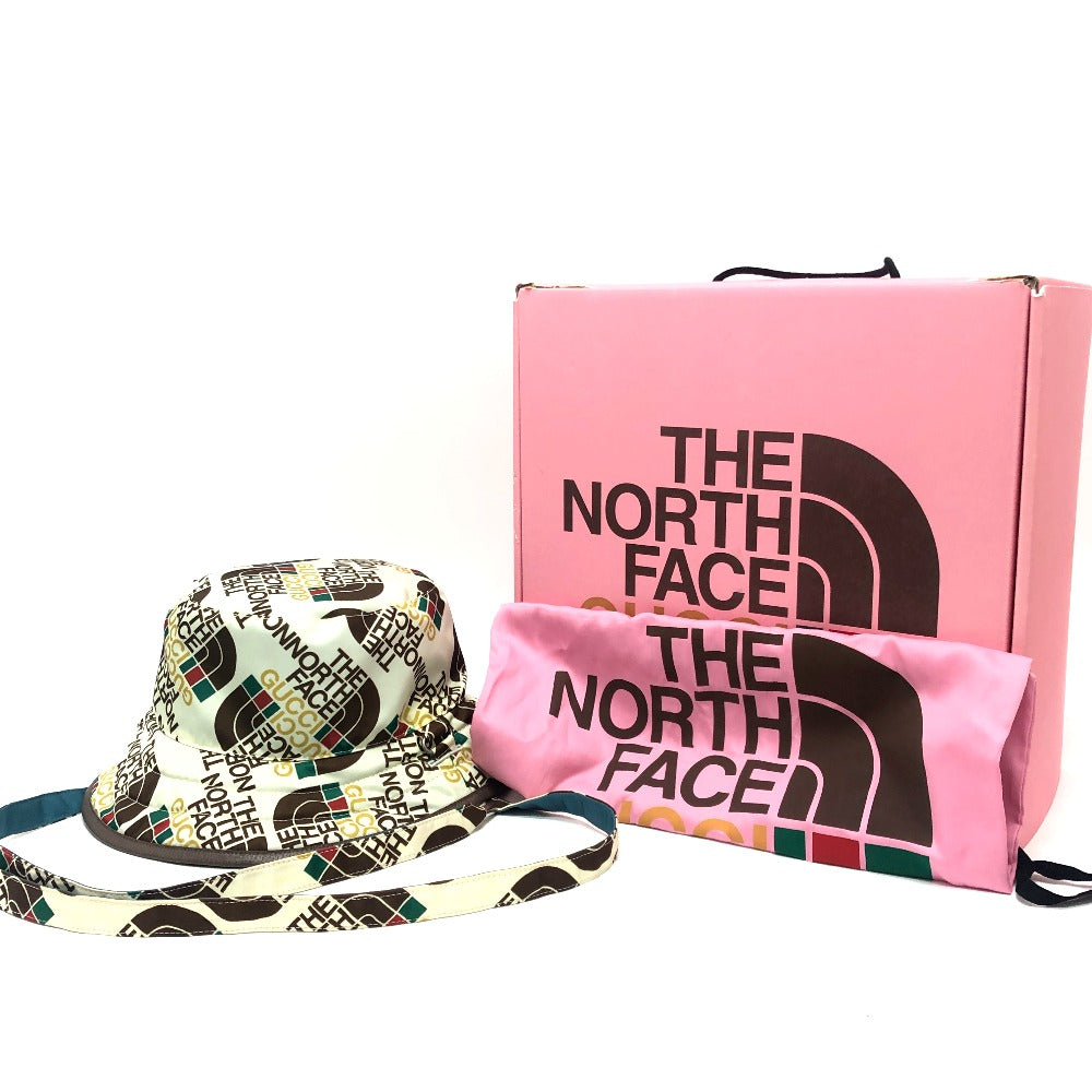 GUCCI 652942 Reversible Logo Bucket Hat in Collaboration with The North Face. Outdoor Nylon Hat, Unisex, White/Blue.